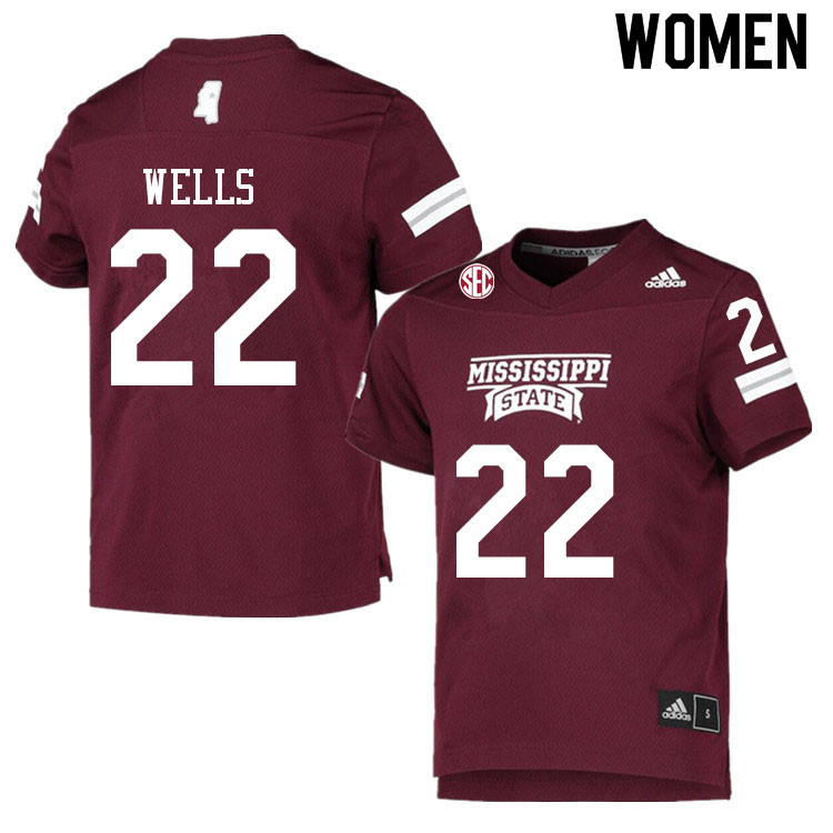 Women #22 Omni Wells Mississippi State Bulldogs College Football Jerseys Sale-Maroon